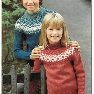 vintage childrens fair isle sweater KNITTING PATTERN pdf childs fairisle yoke jumper 26-32 inch DK Lt Worsted 8ply yarn pdf instant download