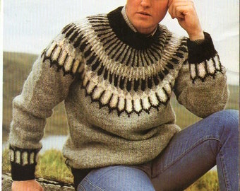 Vintage Mens Icelandic Sweater KNITTING PATTERN Pdf Nordic