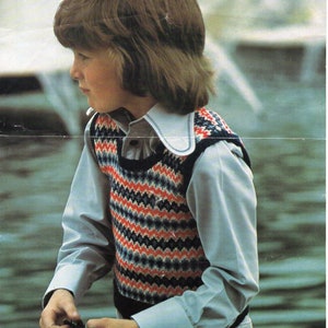 vintage childrens fair isle tank top KNITTING PATTERN pdf fairisle round neck slipover 21-32 inch 4ply fingering yarn pdf instant download