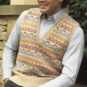 vintage mens fair isle slipover KNITTING PATTERN pdf v neck fairisle tank top  26-48 inch DK Lt. Worsted 8ply yarn pdf instant download