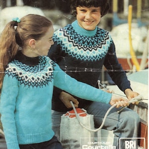 vintage childrens fair isle sweater KNITTING PATTERN pdf childs fairisle yoke jumper 26-32 inch DK Lt Worsted 8ply yarn pdf instant download