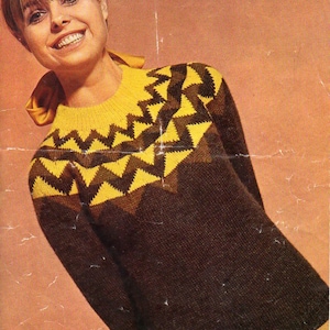 vintage womens fair isle sweater KNITTING PATTERN pdf ladies fairisle yoke jumper 34-38 inch DK Lt Worsted 8ply yarn pdf instant download