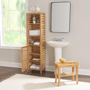 Solid Bamboo Wood Linen Cabinet, Wood Linen storage, Morden Linen storage, Linen Cabinet With Drawers, Bathroom Storage, Towel Ccabinet