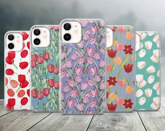 Coque de téléphone Tulipes - Art de fleurs fraîches pour iPhone 14 Pro, 13, 12, 11, X, Xr 8+, 7 et Samsung S21, A50, A51, Huawei P20, P30