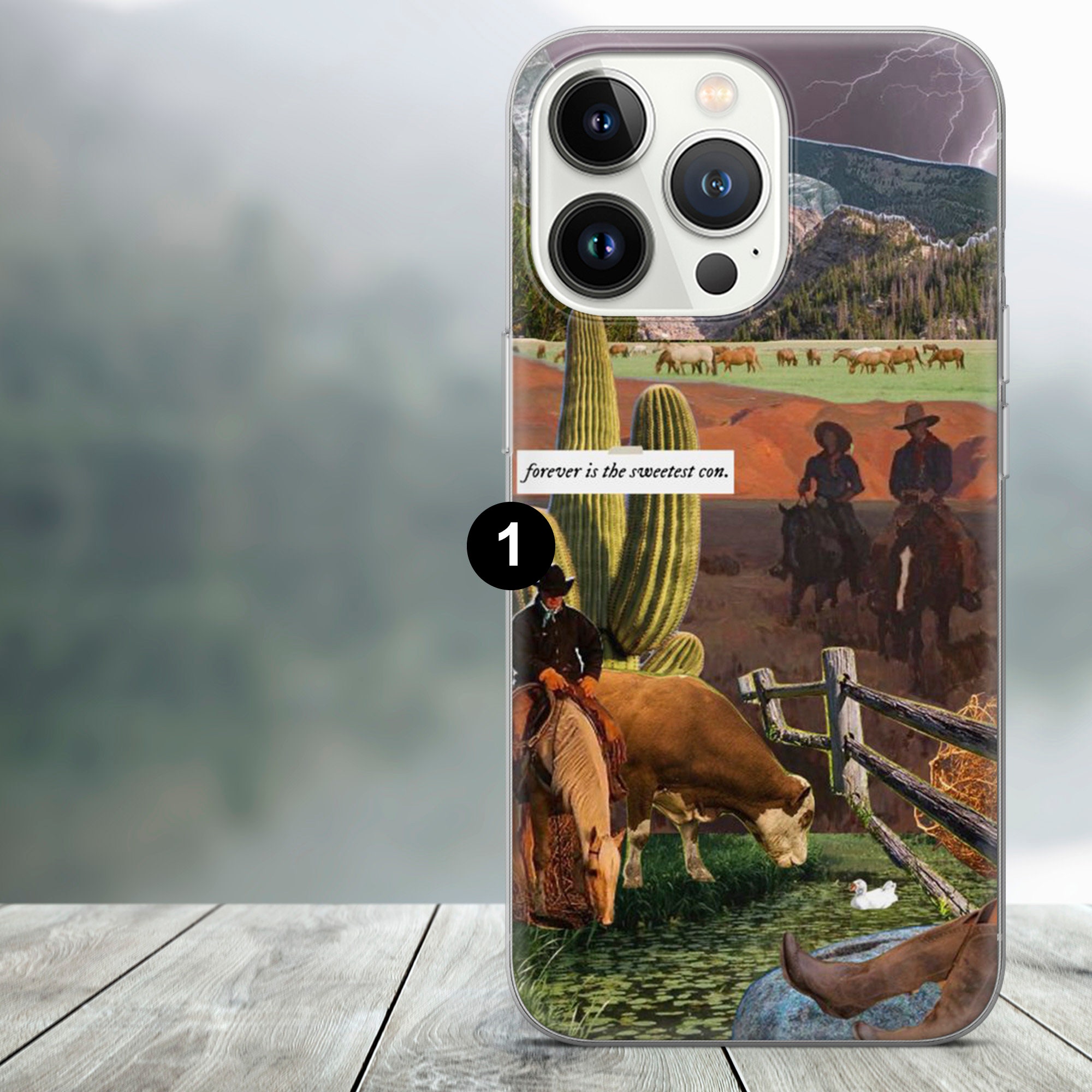 Cowboy Phone Case Cowgirl Collage Cover Fit for iPhone 14 Pro, 13, 12
