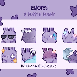 Purple Bunny Emotes 8-Pack (Twitch/Discord)