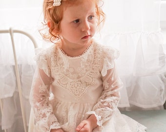Ecru Baptism dress, Christening dress, Ecru dress with lace, baby dress SANAZ