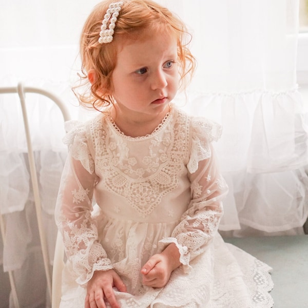 Ecru Baptism dress, Christening dress, Ecru dress with lace, baby dress SANAZ