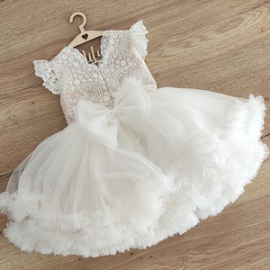 Emma DRESS, beige baptism Girls dress, baby Photoshoot Dress,Girl Wedding Dress, tulle dress Christening gown