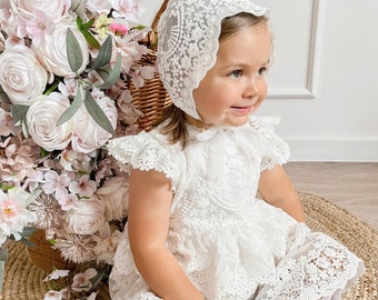 Ecru Christening Dress – Elegant Lace Baby Dress ARLETA