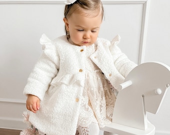 Ecru coat, Baptisma coat,  Christening coat, Baptism coat,  Winter coat, Fall coat, Fleece baby coat, LEA