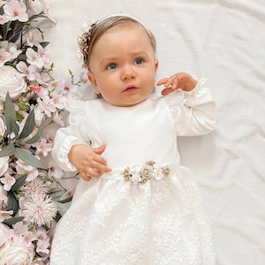 Ecru Baptism dress, Christening dress, Ecru dress with lace, baby dress Hiacynta zdjęcie 1