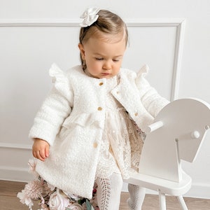 Ecru coat, Baptisma coat,  Christening coat, Baptism coat,  Winter coat, Fall coat, Fleece baby coat, LEA