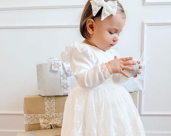Ecru Lace Christening Dress, Baby Baptism Gown