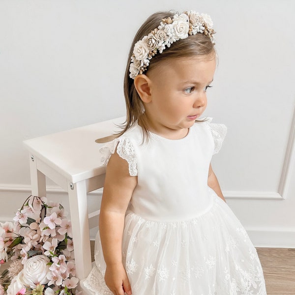 Ecru Baptism dress, Christening dress, Ecru dress with lace, baby dress GEORGIA