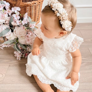 ARMINA Ecru Baptism dress, Christening dress, Ecru dress with lace, baby dress