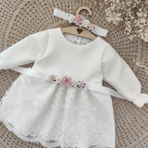 Ecru Baptism dress, Christening dress, Ecru dress with lace, baby dress MARIETA