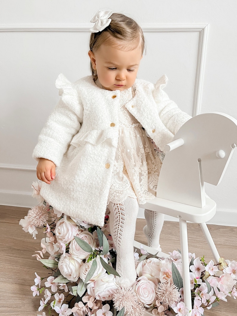 Ecru coat, Baptisma coat, Christening coat, Baptism coat, Winter coat, Fall coat, Fleece baby coat, LEA zdjęcie 1