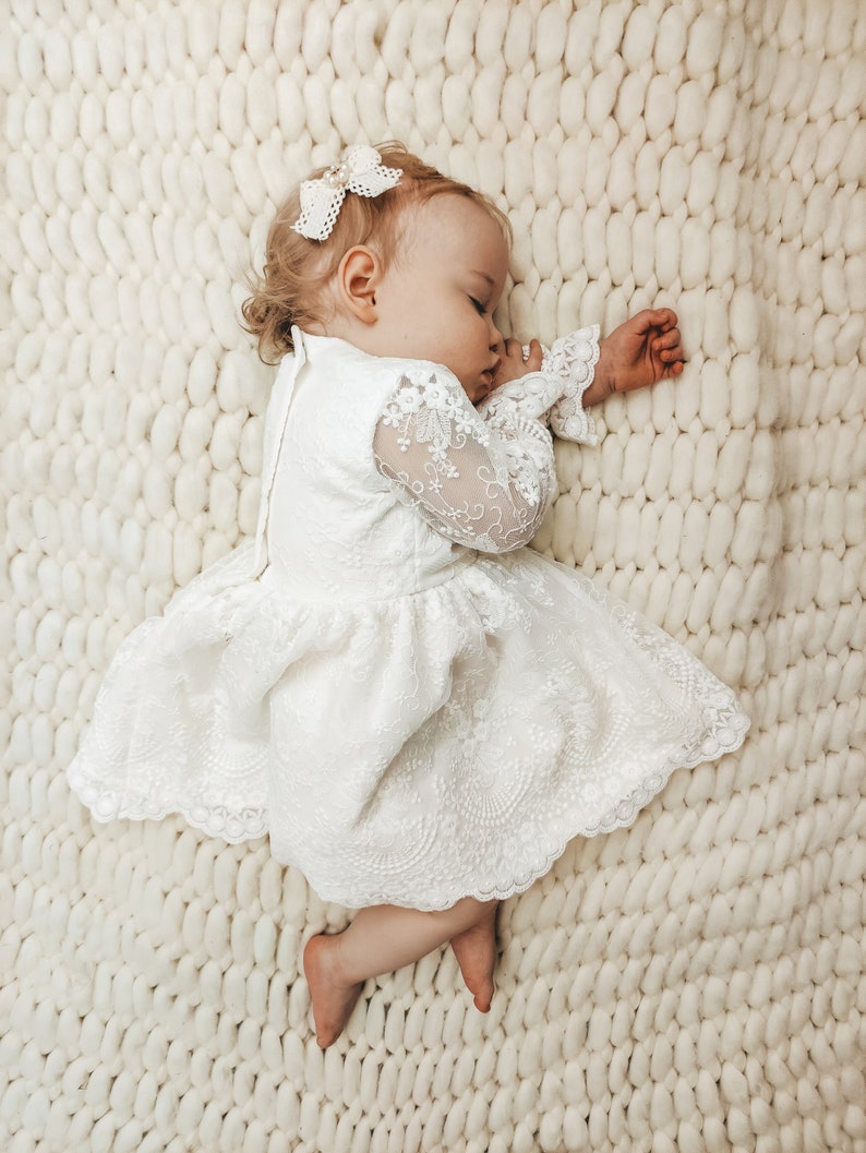 Armina dress Ecru Baptism dress, Christening dress, Ecru dress with lace, baby dress zdjęcie 2