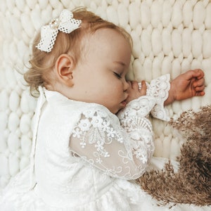 Armina dress Ecru Baptism dress, Christening dress, Ecru dress with lace, baby dress zdjęcie 4