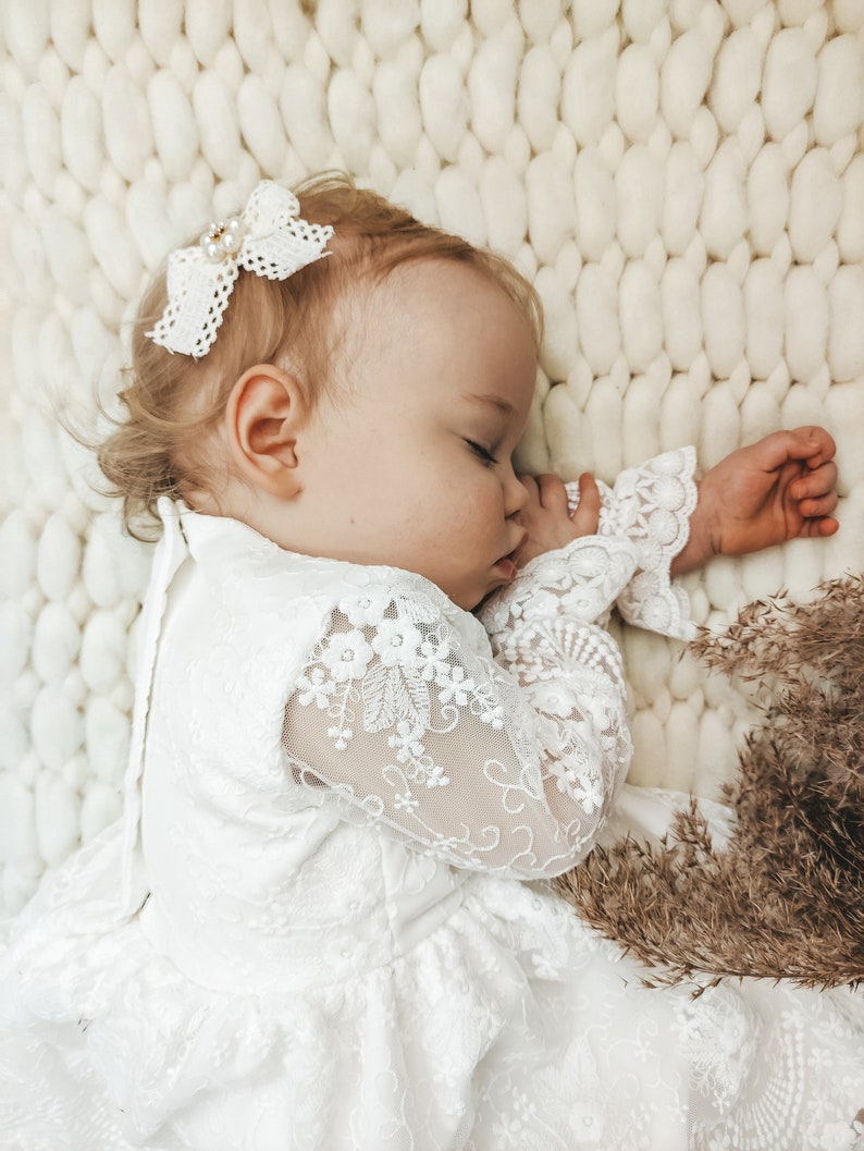 Armina dress Ecru Baptism dress, Christening dress, Ecru dress with lace, baby dress zdjęcie 4