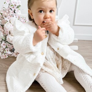 Ecru coat, Baptisma coat, Christening coat, Baptism coat, Winter coat, Fall coat, Fleece baby coat, LEA zdjęcie 3