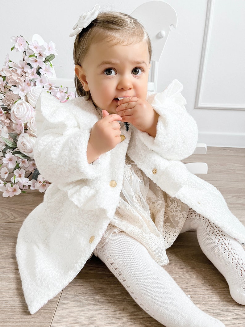 Ecru coat, Baptisma coat, Christening coat, Baptism coat, Winter coat, Fall coat, Fleece baby coat, LEA zdjęcie 3