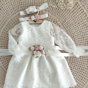 Armina dress Ecru Baptism dress, Christening dress, Ecru dress with lace, baby dress image 7