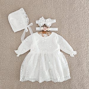 ARMINA Ecru Baptism dress, Christening dress, Ecru dress with lace, baby dress
