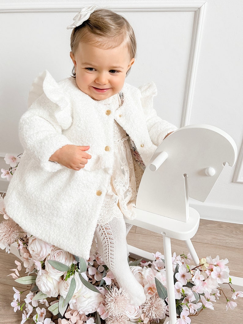 Ecru coat, Baptisma coat, Christening coat, Baptism coat, Winter coat, Fall coat, Fleece baby coat, LEA zdjęcie 8