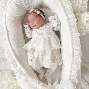 Ecru Baptism dress, Christening dress, Ecru dress with lace, baby dress ARLETA