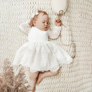 Armina dress Ecru Baptism dress, Christening dress, Ecru dress with lace, baby dress zdjęcie 6