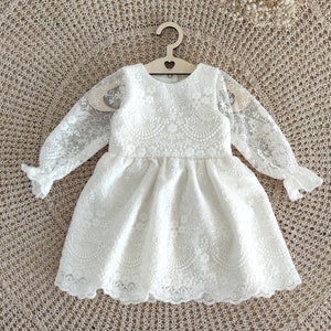 Armina dress Ecru Baptism dress, Christening dress, Ecru dress with lace, baby dress zdjęcie 8