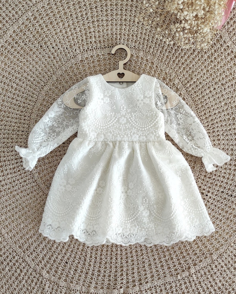 Armina dress Ecru Baptism dress, Christening dress, Ecru dress with lace, baby dress zdjęcie 8