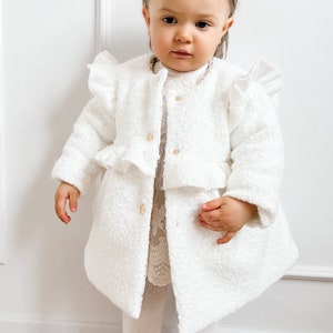 Ecru coat, Baptisma coat, Christening coat, Baptism coat, Winter coat, Fall coat, Fleece baby coat, LEA zdjęcie 9