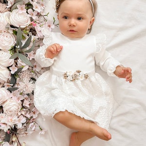 Ecru Baptism dress, Christening dress, Ecru dress with lace, baby dress Hiacynta image 3