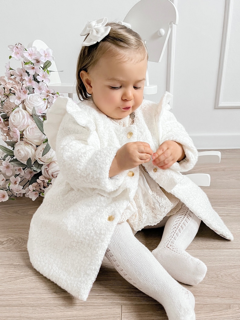 Ecru coat, Baptisma coat, Christening coat, Baptism coat, Winter coat, Fall coat, Fleece baby coat, LEA zdjęcie 2