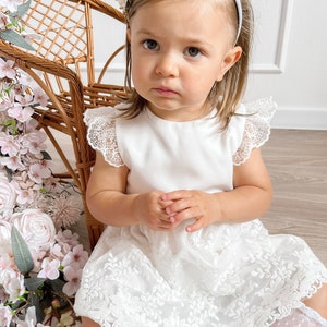 Ecru Baptism dress, Christening dress, Ecru dress with lace, baby dress Hiacynta