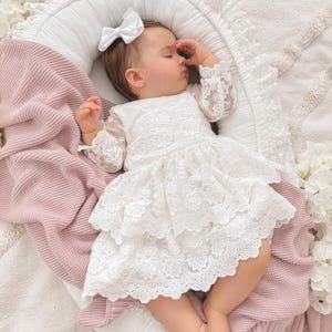 Ecru Baptism dress, Christening dress, Ecru dress with lace, baby dress CHANTAL