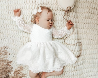 Armina dress Ecru Baptism dress, Christening dress, Ecru dress with lace, baby dress