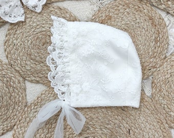 Handmade Christening Bonnet ARMINA, Baby Baptism Bonnet