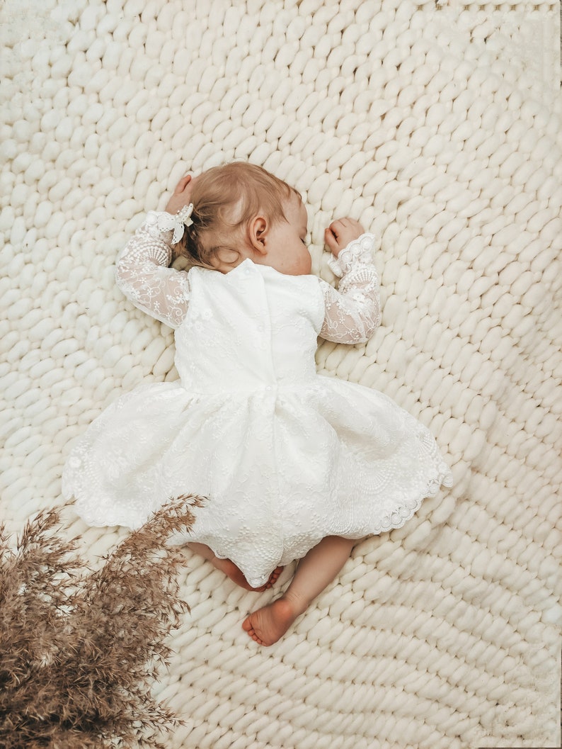 Armina dress Ecru Baptism dress, Christening dress, Ecru dress with lace, baby dress zdjęcie 5