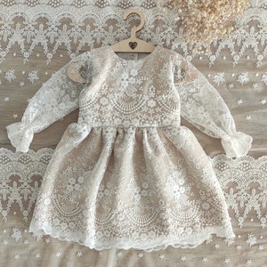 Sukienka do chrztu ecru, sukienka do chrztu, sukienka ecru z koronką, sukienka niemowlęca DARIA image 2