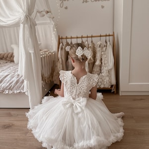 Emma DRESS, beige baptism Girls dress, baby Photoshoot Dress,Girl Wedding Dress, tulle dress Christening gown