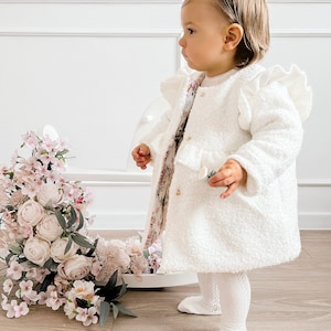 Ecru coat, Baptisma coat, Christening coat, Baptism coat, Winter coat, Fall coat, Fleece baby coat, LEA zdjęcie 4