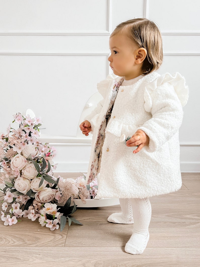 Ecru coat, Baptisma coat, Christening coat, Baptism coat, Winter coat, Fall coat, Fleece baby coat, LEA zdjęcie 4