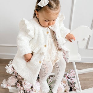 Ecru coat, Baptisma coat, Christening coat, Baptism coat, Winter coat, Fall coat, Fleece baby coat, LEA zdjęcie 6