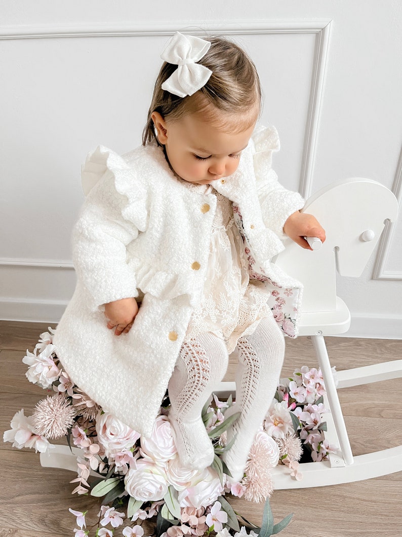 Ecru coat, Baptisma coat, Christening coat, Baptism coat, Winter coat, Fall coat, Fleece baby coat, LEA zdjęcie 6