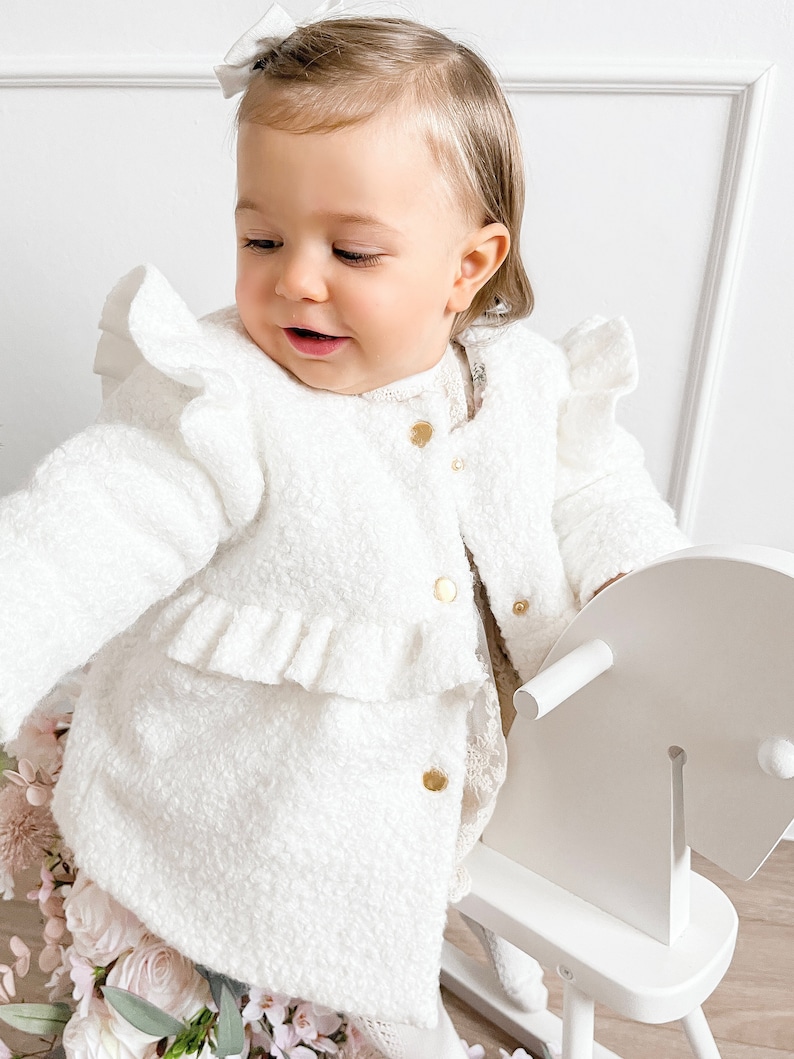 Ecru coat, Baptisma coat, Christening coat, Baptism coat, Winter coat, Fall coat, Fleece baby coat, LEA zdjęcie 7