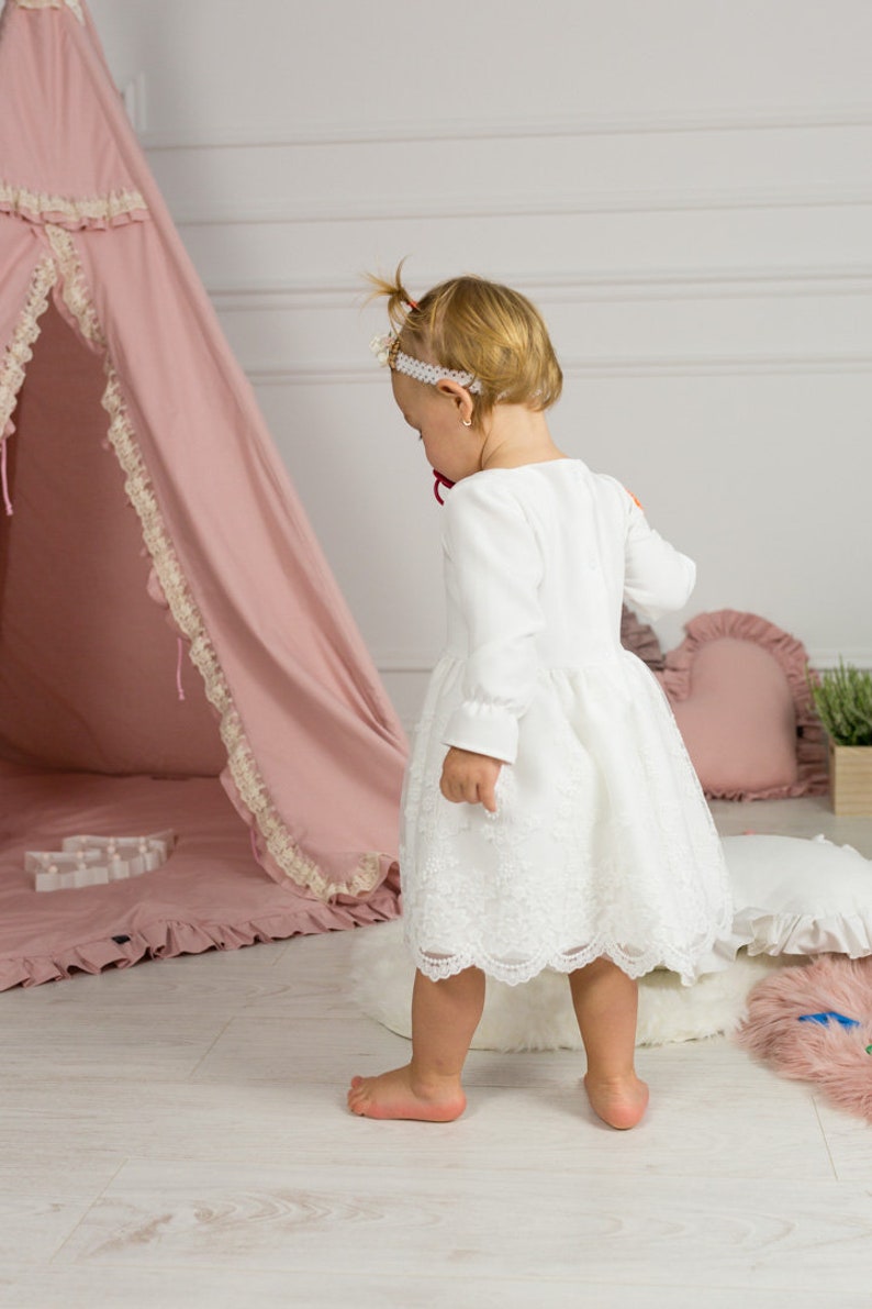 Ecru Baptism dress, Christening dress, Ecru dress with lace, baby dress MARIETA zdjęcie 8